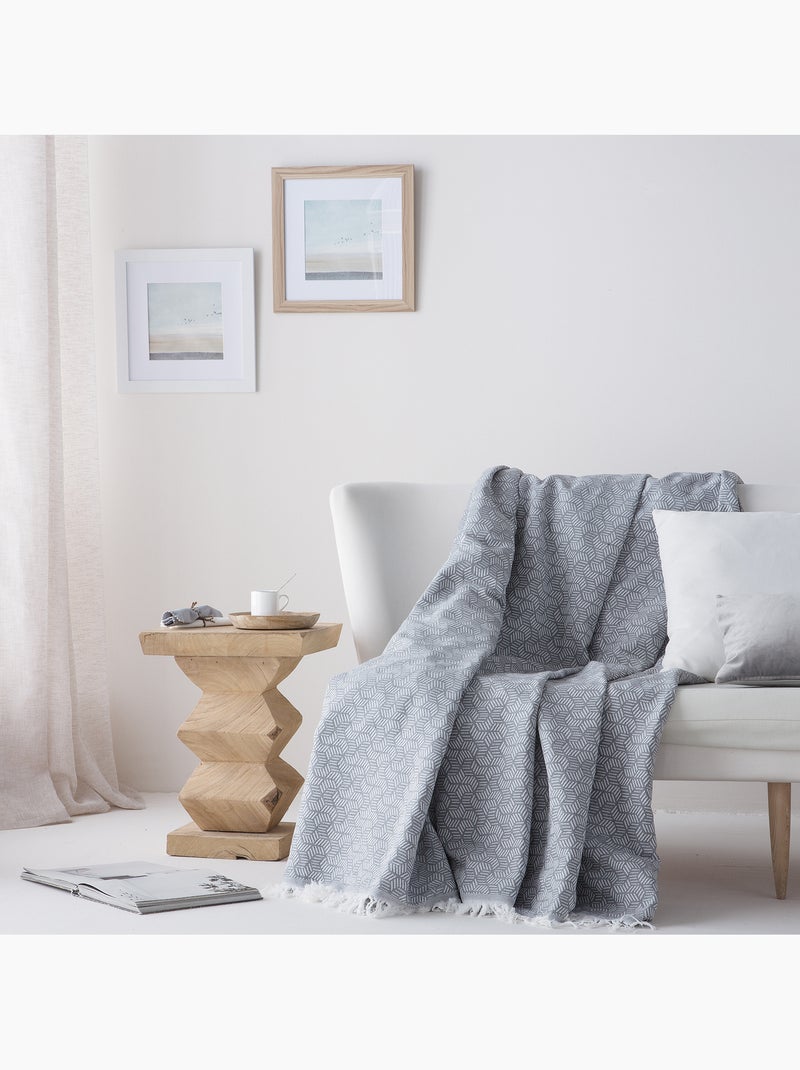 Coperta tipo Plaid, tessuto strutturato in filato tinto, con frange - Gamusi Grigio - Kiabi