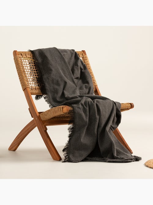 Coperta tipo Plaid, tessuto strutturato in filato tinto, con frange - Gamusi - Kiabi Coperta tipo Plaid, tessuto strutturato in filato tinto, con frange - Gamusi - Kiabi