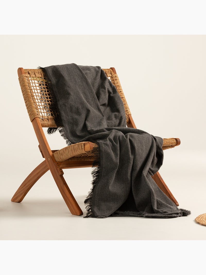 Coperta tipo Plaid, tessuto strutturato in filato tinto, con frange - Gamusi Nero - Kiabi