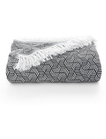Coperta tipo Plaid, tessuto strutturato in filato tinto, con frange - Gamusi