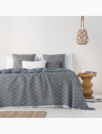 Coperta tipo Plaid, tessuto strutturato in filato tinto, con frange - Gamusi
