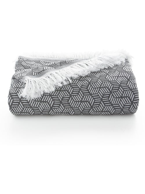 Coperta tipo Plaid, tessuto strutturato in filato tinto, con frange - Gamusi - Kiabi Coperta tipo Plaid, tessuto strutturato in filato tinto, con frange - Gamusi - Kiabi