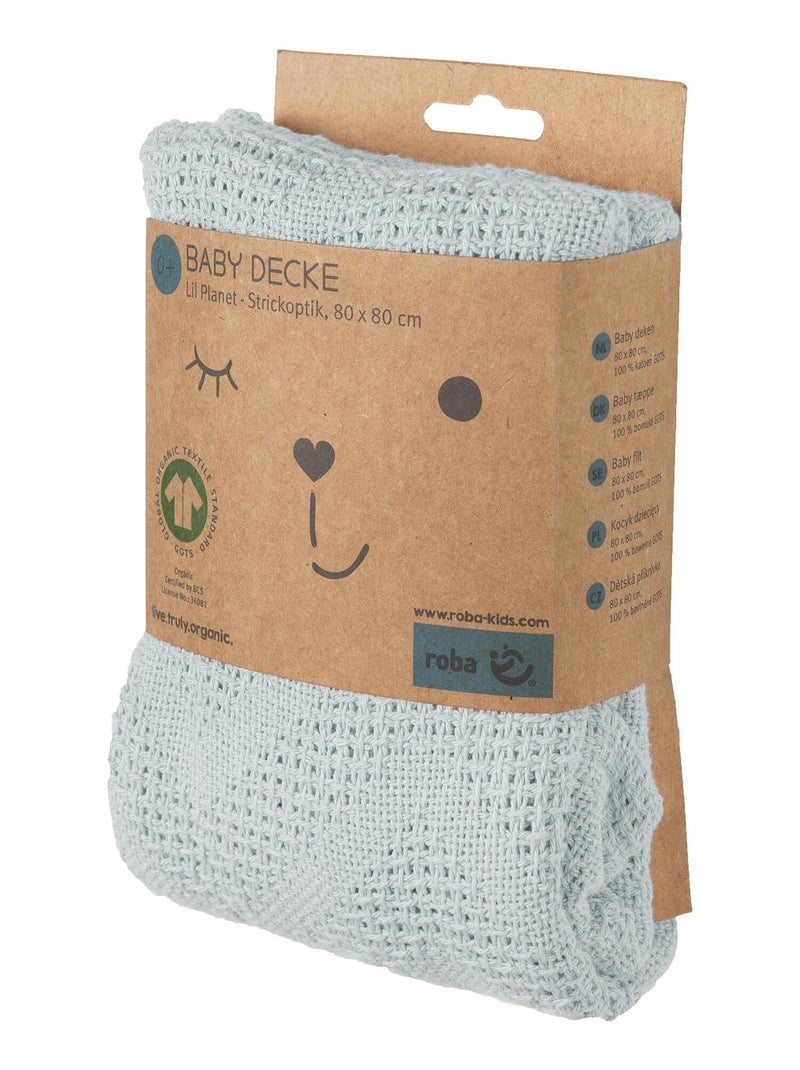 Copertina bebè effetto tricot in cotone biologico – ROBA "Lil Planet" Blu chiaro - Kiabi