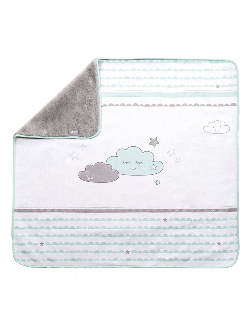 Copertina doppia faccia in pile morbido e cotone – "Roba Happy Cloud" Bianco Verde - Kiabi