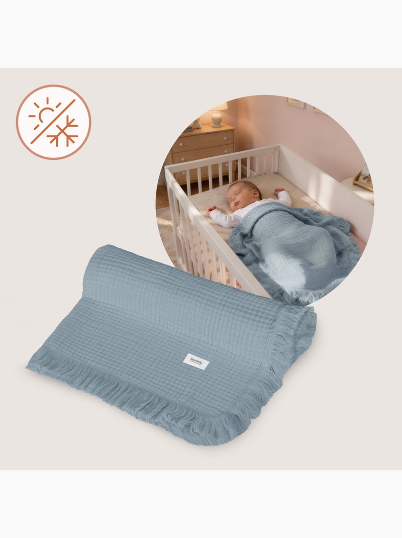 Copertina in cotone - LIONELO - 70 x 100 cm - 100% cotone - 280 g/m² Blu - Kiabi