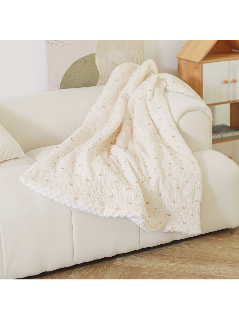 Copertina per bambini 100x135 in garza di cotone Oeko-Tex e minky | SUPERBE BEBE Ecru - Kiabi