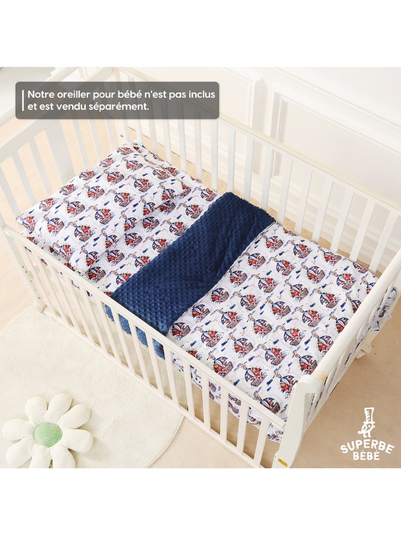 Copertina per bambini in cotone Oeko-tex e Minky | SUPERBE BEBE Bianco Blu - Kiabi