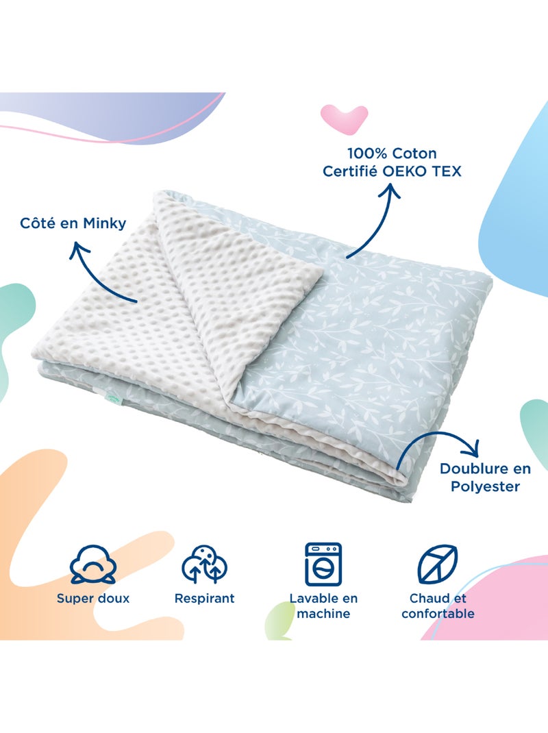 Copertina per bambini in cotone Oeko-tex e Minky | SUPERBE BEBE Bianco Verde - Kiabi