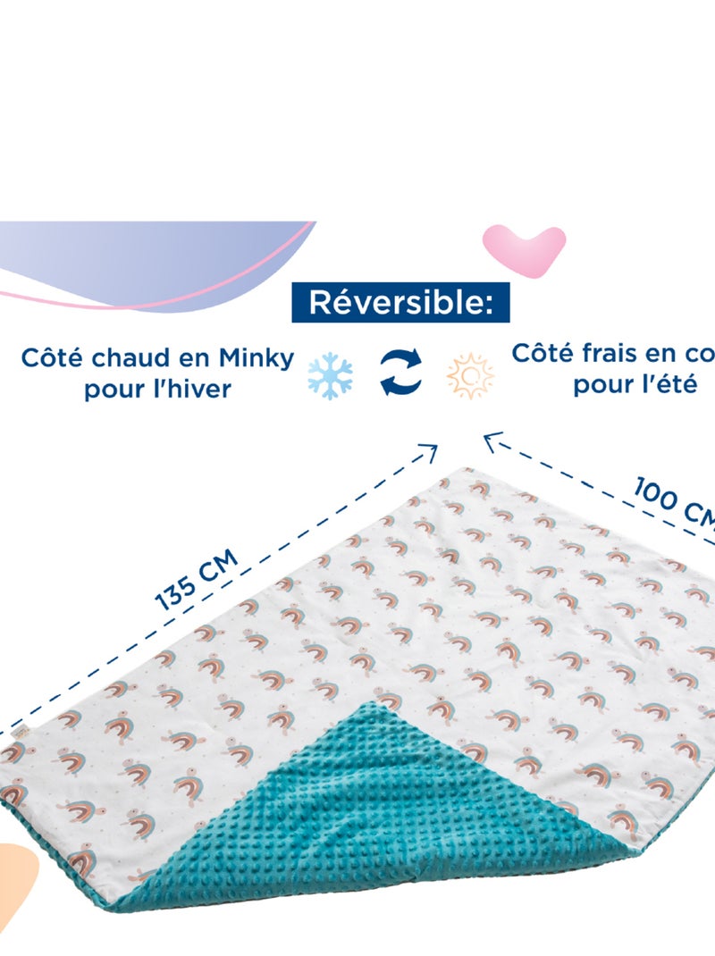 Copertina per bambini in cotone Oeko-tex e Minky | SUPERBE BEBE Verde acqua - Kiabi