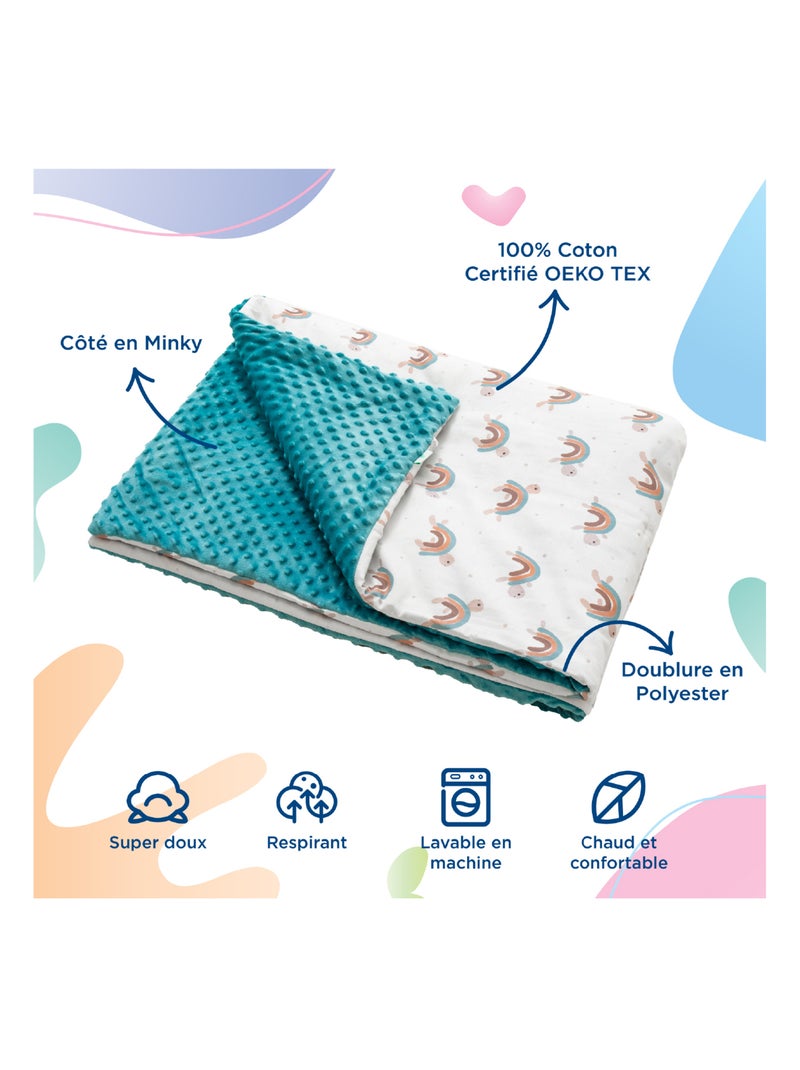 Copertina per bambini in cotone Oeko-tex e Minky | SUPERBE BEBE Verde acqua - Kiabi