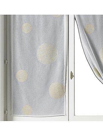 Coppia di piccoli tendaggi ricamati con grandi cerchi in filo lurex