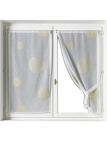 Coppia di piccoli tendaggi ricamati con grandi cerchi in filo lurex