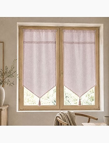 Coppia di tende trasparenti con bordatura in macramè a forma di cuori