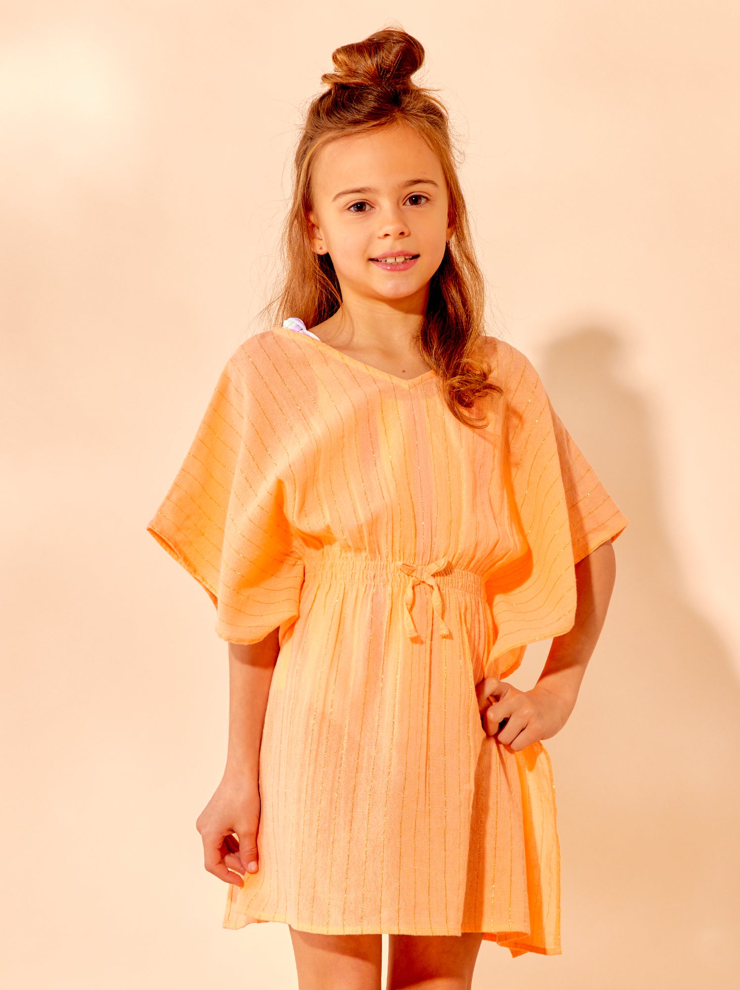 RanRui 9693 Copricostume Da Bagno Caftano Maxi - Stampa Bohémien, Scollo A V, Taglia XL Donna (Arancione/Verde)