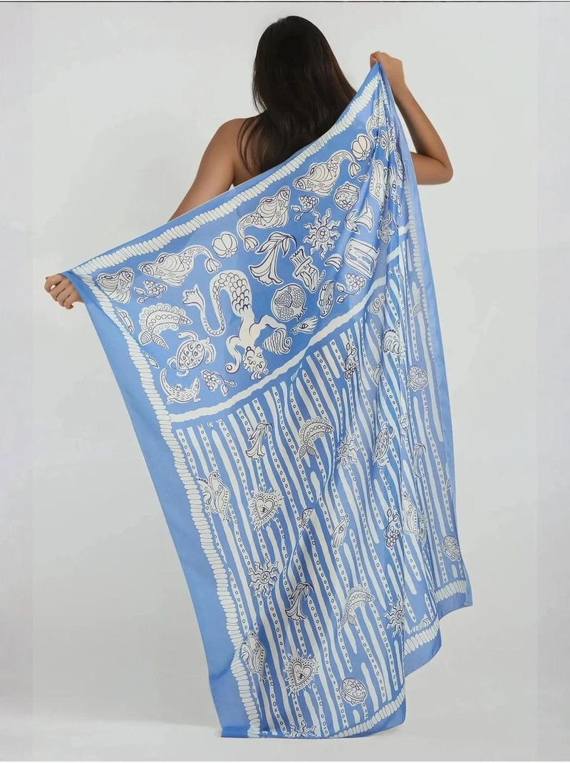 Copricostume maxi da spiaggia stampato hiccup Blu cielo - Kiabi