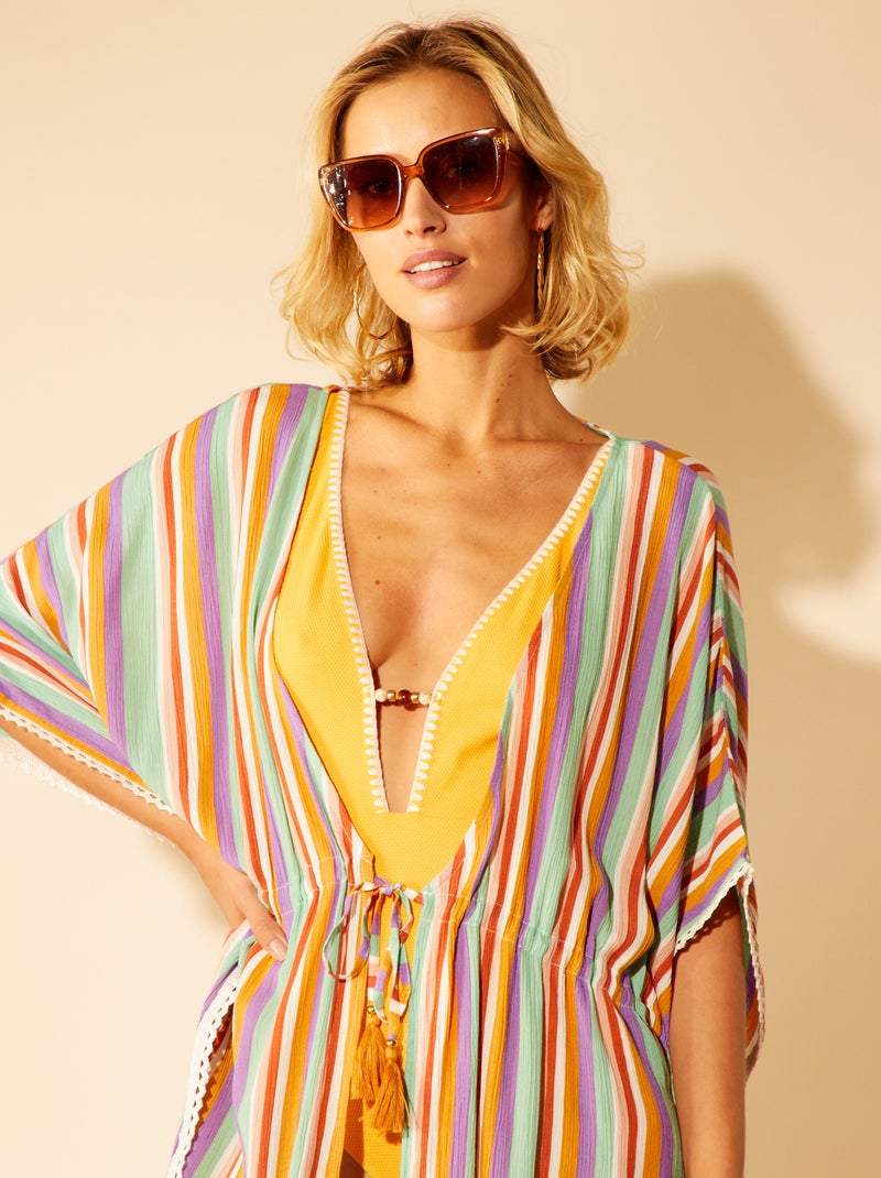 Copricostume stile kimono a righe BIANCO - Kiabi