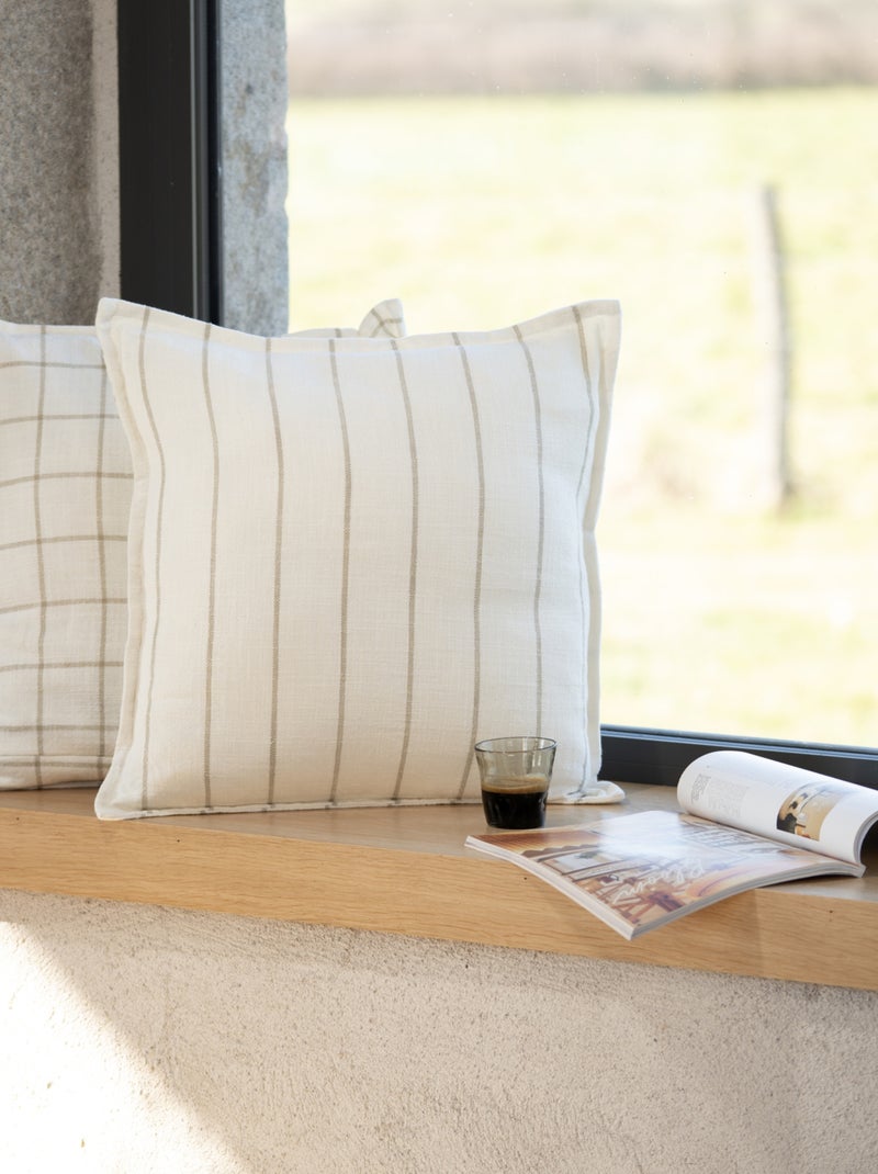Copricuscino 100% cotone a righe e a quadri LOURMARIN Beige - Kiabi