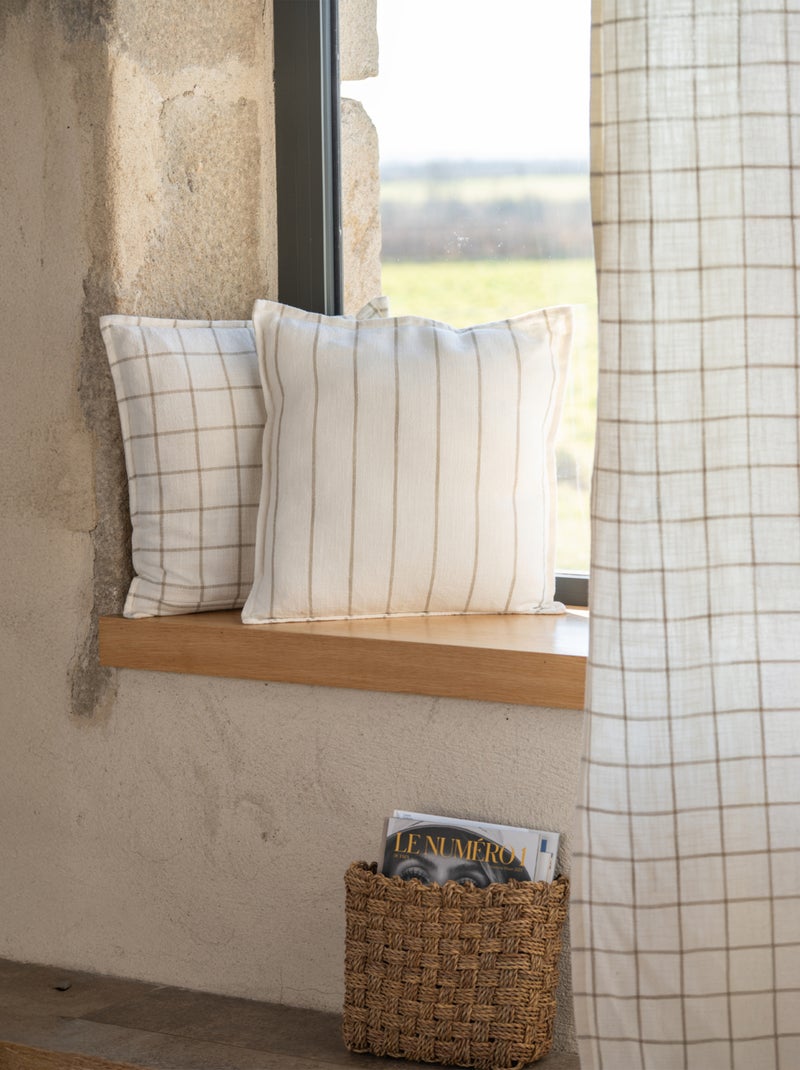 Copricuscino 100% cotone a righe e a quadri LOURMARIN Beige - Kiabi