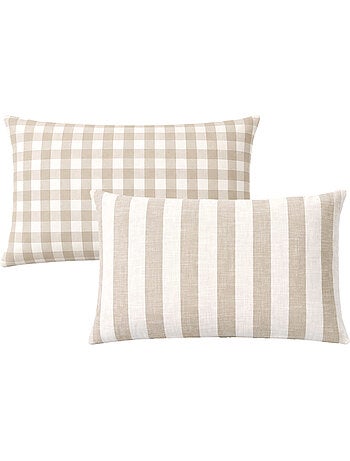 Copricuscino 100% cotone double-face a righe e percalle LOURMARIN