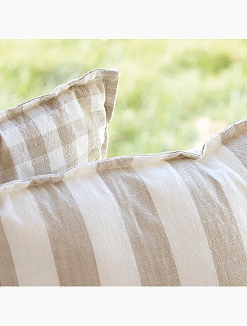 Copricuscino 100% cotone double-face a righe e percalle LOURMARIN