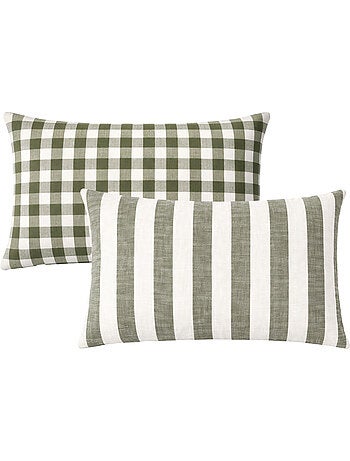 Copricuscino 100% cotone double-face a righe e percalle LOURMARIN
