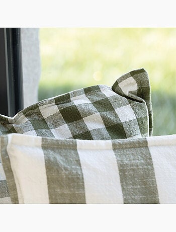 Copricuscino 100% cotone double-face a righe e percalle LOURMARIN