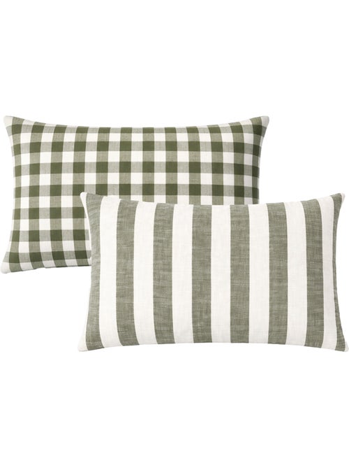 Copricuscino 100% cotone double-face a righe e percalle LOURMARIN - Kiabi Copricuscino 100% cotone double-face a righe e percalle LOURMARIN - Kiabi