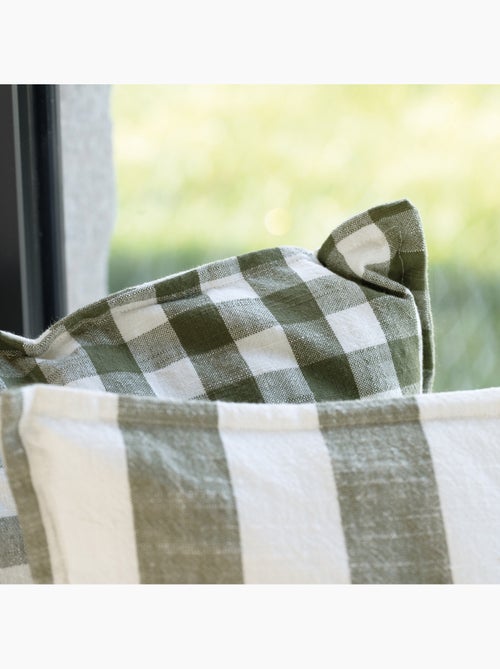 Copricuscino 100% cotone double-face a righe e percalle LOURMARIN - Kiabi Copricuscino 100% cotone double-face a righe e percalle LOURMARIN - Kiabi