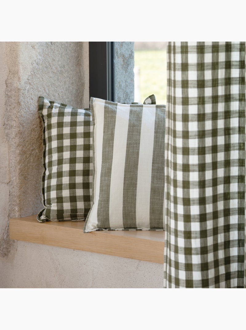 Copricuscino 100% cotone double-face a righe e percalle LOURMARIN Cachi - Kiabi