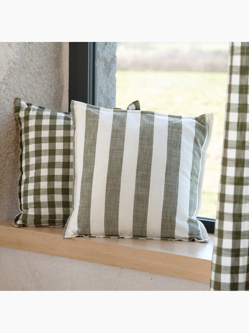 Copricuscino 100% cotone double-face a righe e percalle LOURMARIN Cachi - Kiabi
