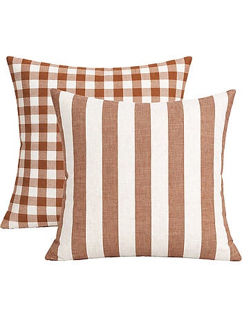 Copricuscino 100% cotone double-face a righe e percalle LOURMARIN