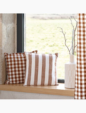 Copricuscino 100% cotone double-face a righe e percalle LOURMARIN