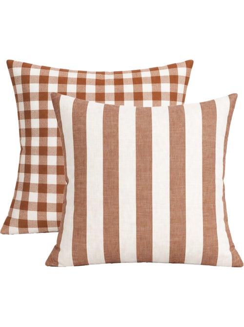 Copricuscino 100% cotone double-face a righe e percalle LOURMARIN - Kiabi Copricuscino 100% cotone double-face a righe e percalle LOURMARIN - Kiabi