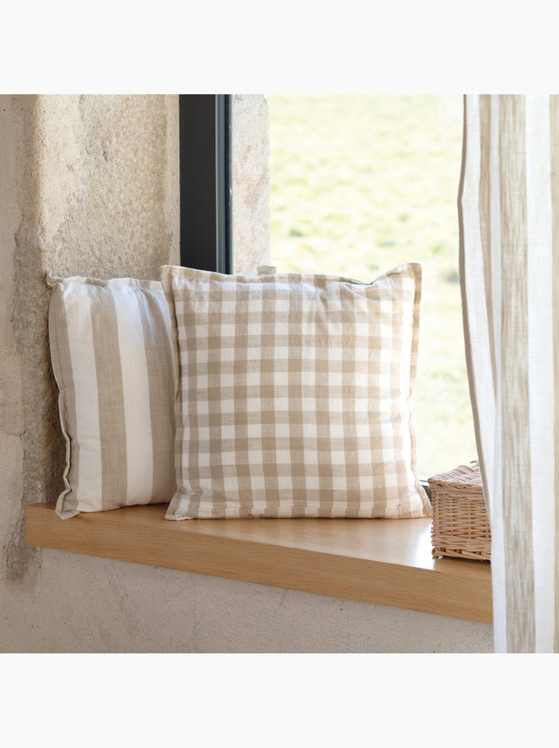 Copricuscino 100% cotone righe e percalle LOURMARIN Beige - Kiabi