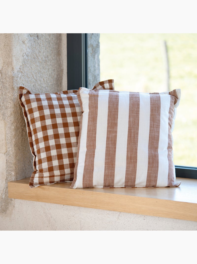 Copricuscino 100% cotone righe e percalle LOURMARIN Terracotta - Kiabi