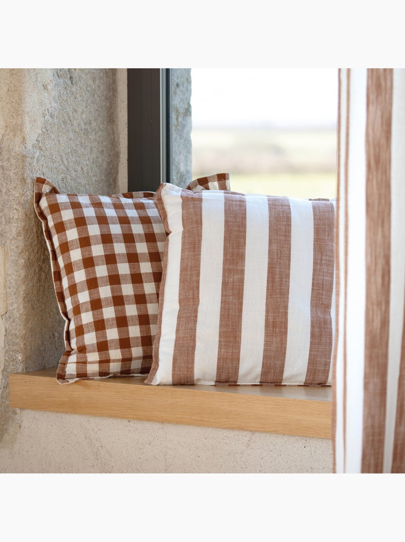 Copricuscino 100% cotone righe e percalle LOURMARIN Terracotta - Kiabi