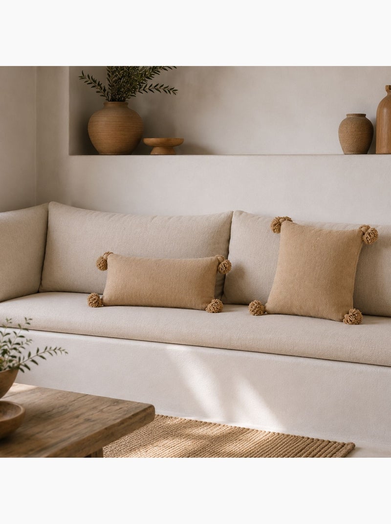 Copricuscino in lana con nappe Beige - Kiabi