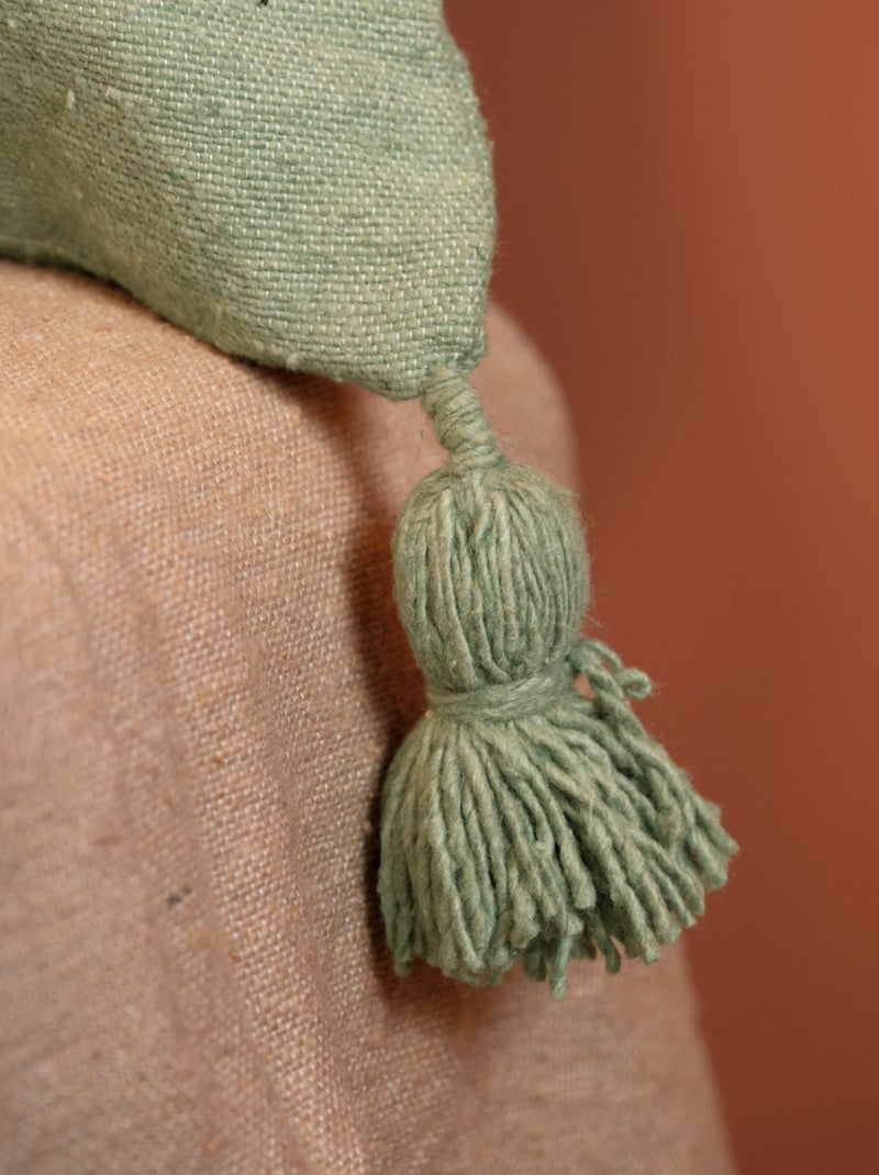 Copricuscino in lana con nappe Verde - Kiabi