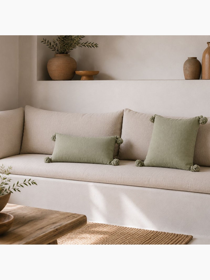 Copricuscino in lana con nappe Verde - Kiabi