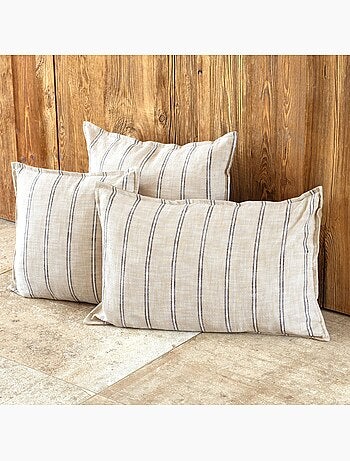 Copricuscino reversibile in cotone a righe intrecciate