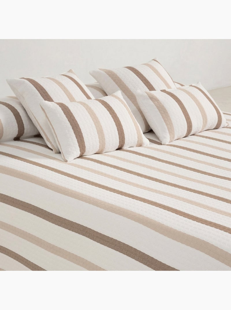 Copriletto in cotone a righe, tessuto testurizzato a quadri. Beige - Kiabi