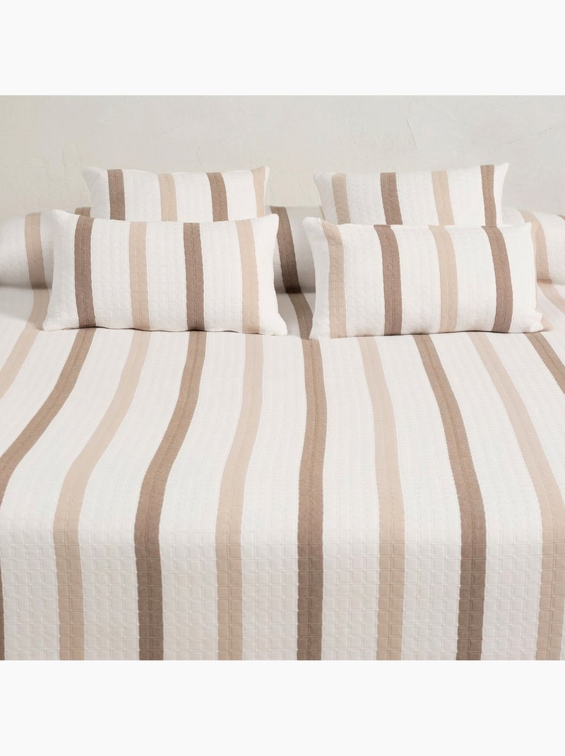 Copriletto in cotone a righe, tessuto testurizzato a quadri. Beige - Kiabi
