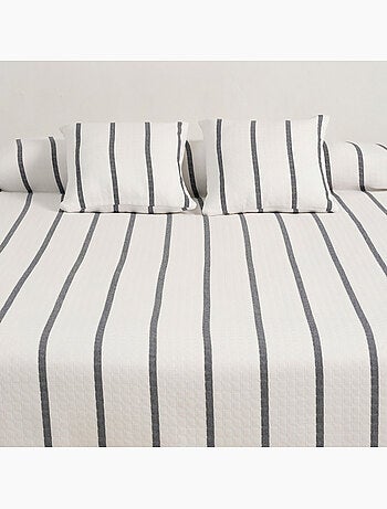 Copriletto in cotone a righe, tessuto testurizzato a quadri.