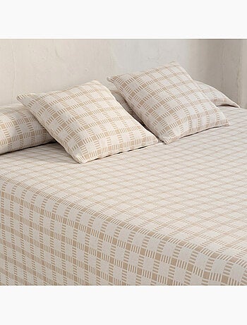 Copriletto in cotone con design a quadri in rilievo, tessuto testurizzato.