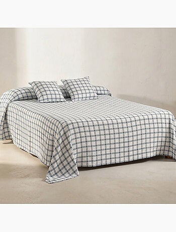 Copriletto in cotone con design a quadri in rilievo, tessuto testurizzato.