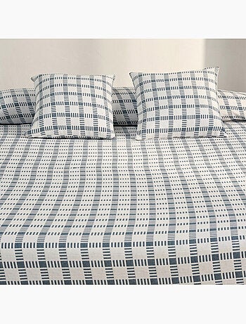 Copriletto in cotone con design a quadri in rilievo, tessuto testurizzato.