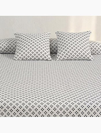 Copriletto in cotone con design geometrico in rilievo, tessuto testurizzato.