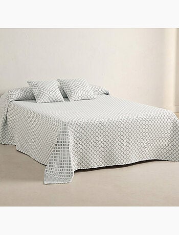 Copriletto in cotone con design geometrico in rilievo, tessuto testurizzato.