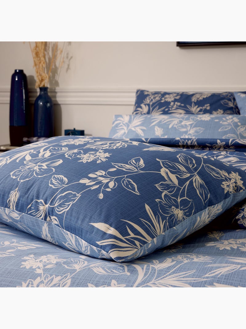 Copriletto in percalle di cotone con motivo vegetale Blu - Kiabi