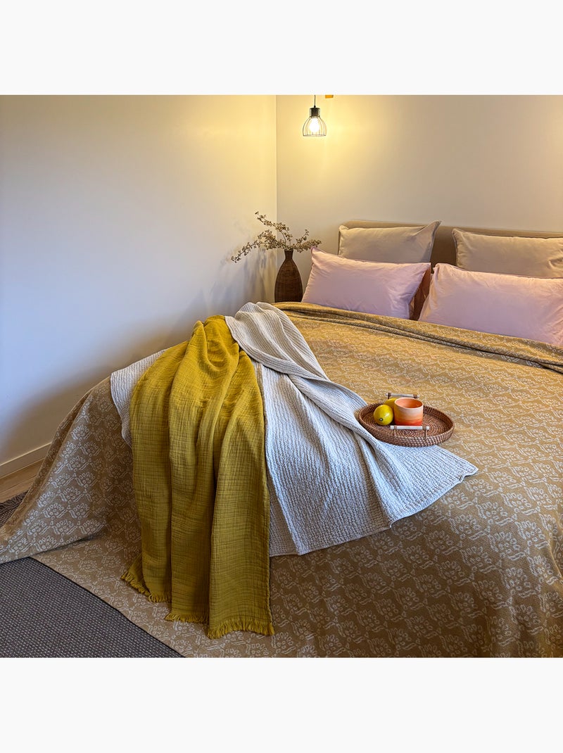 Copriletto jacquard floreale Giallo scuro - Kiabi